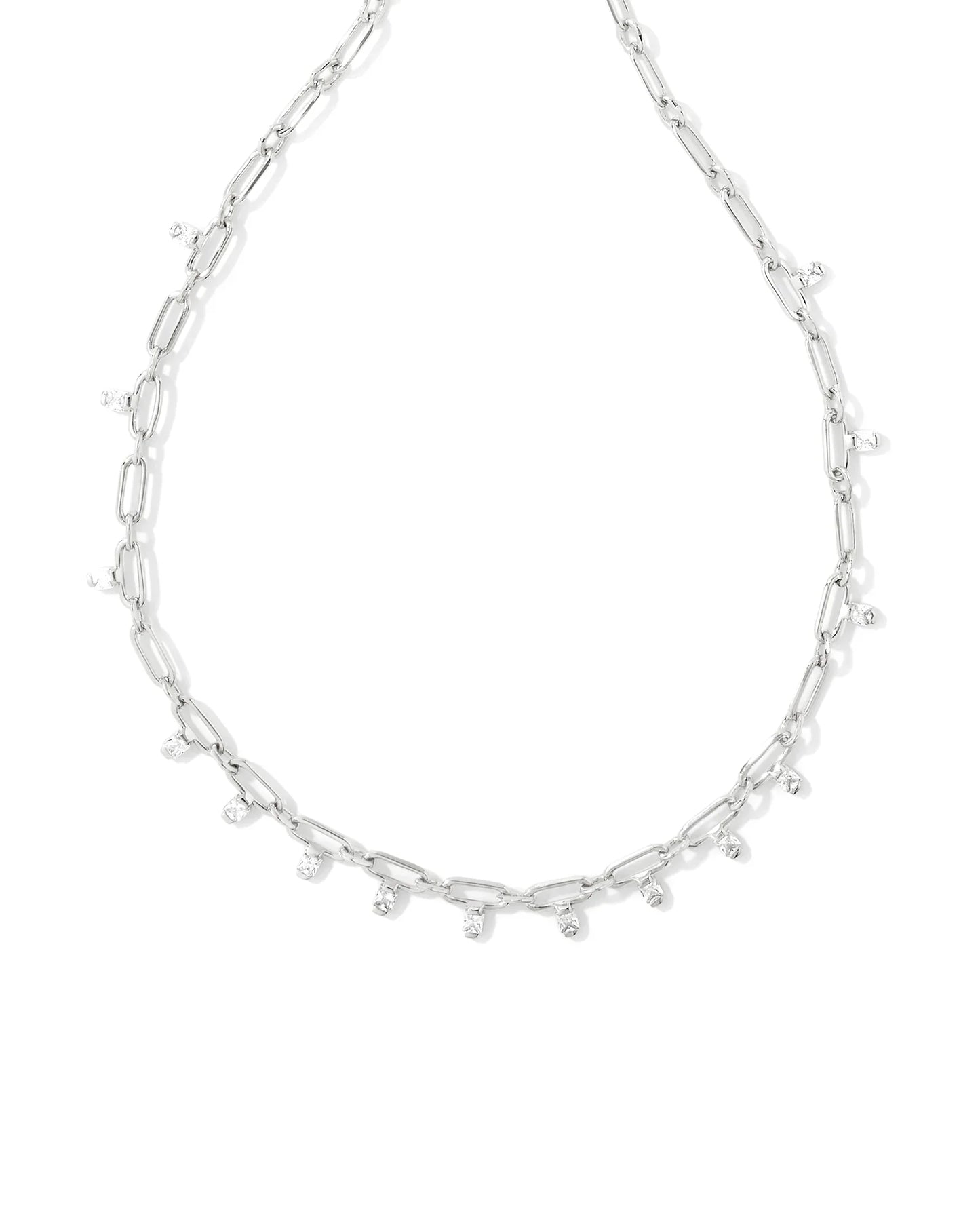 KENDRA SCOTT- Lindy Crystal Chain Necklace in Rhodium White Cz