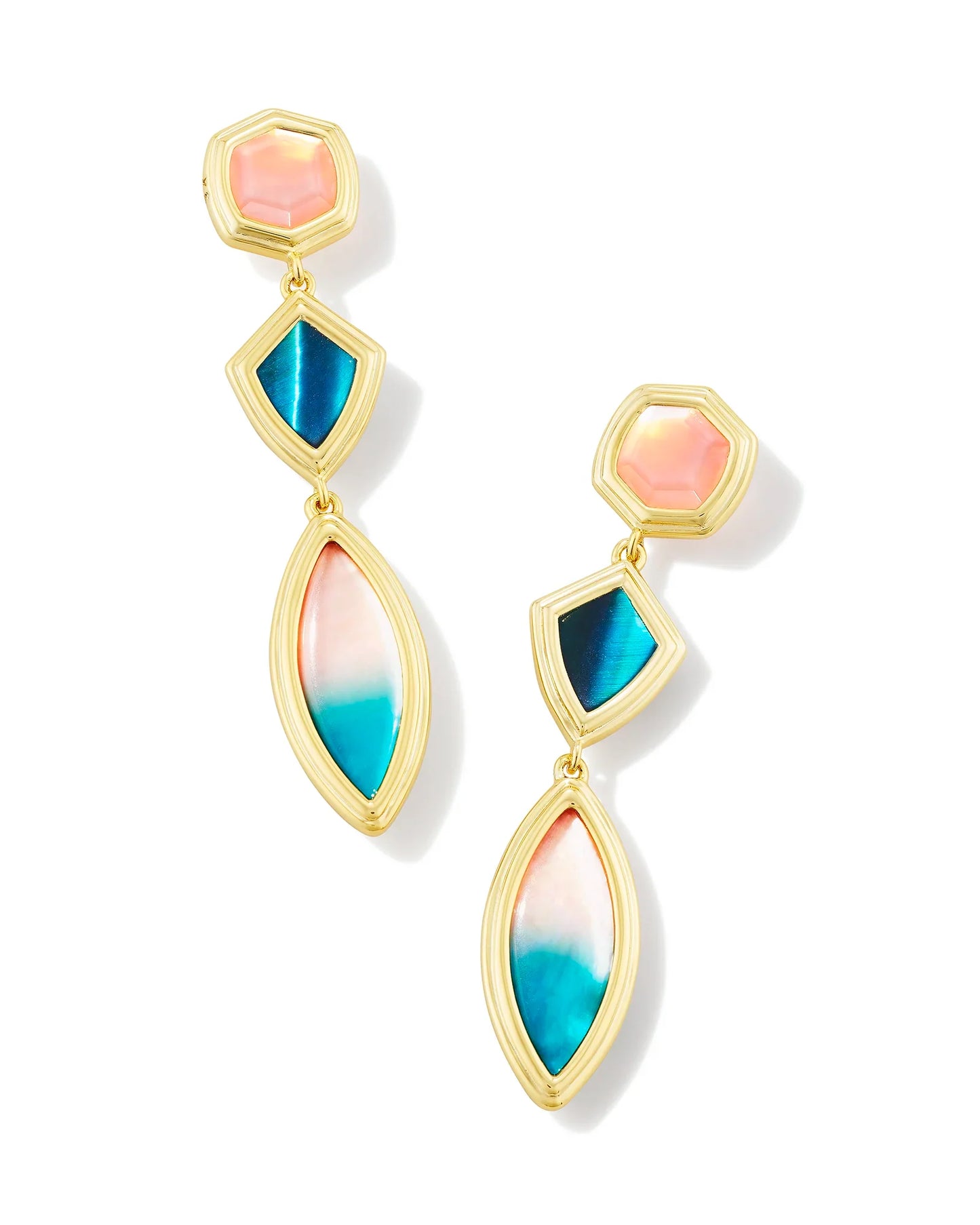 KENDRA SCOTT- Monica Gold Linear Earrings in Teal Mix