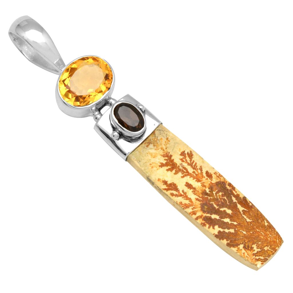 Leaf Jasper Pendant with Citrine & Smoky Quartz