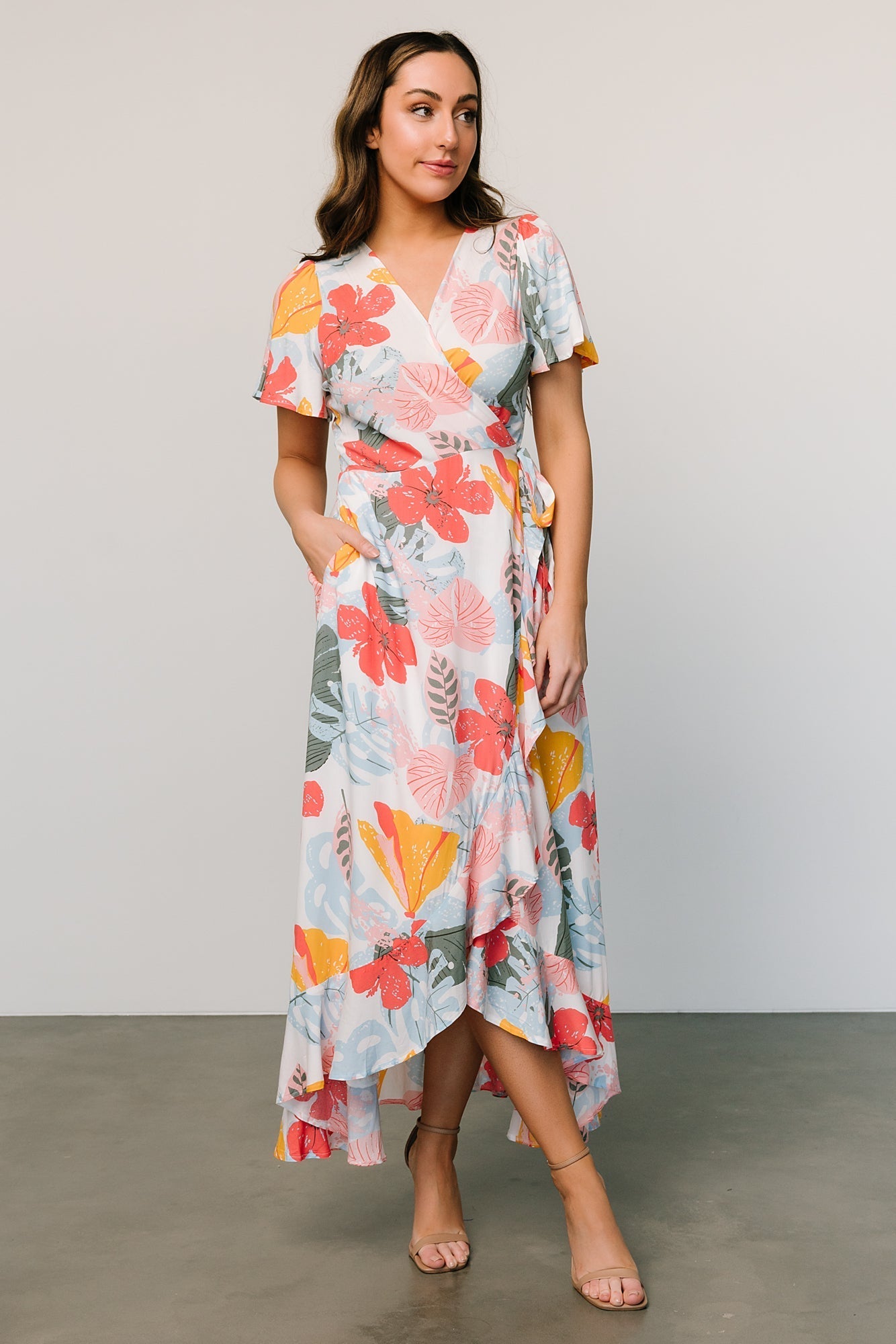 Lorelei Wrap Midi Dress | White Tropical Print - Baltic Born