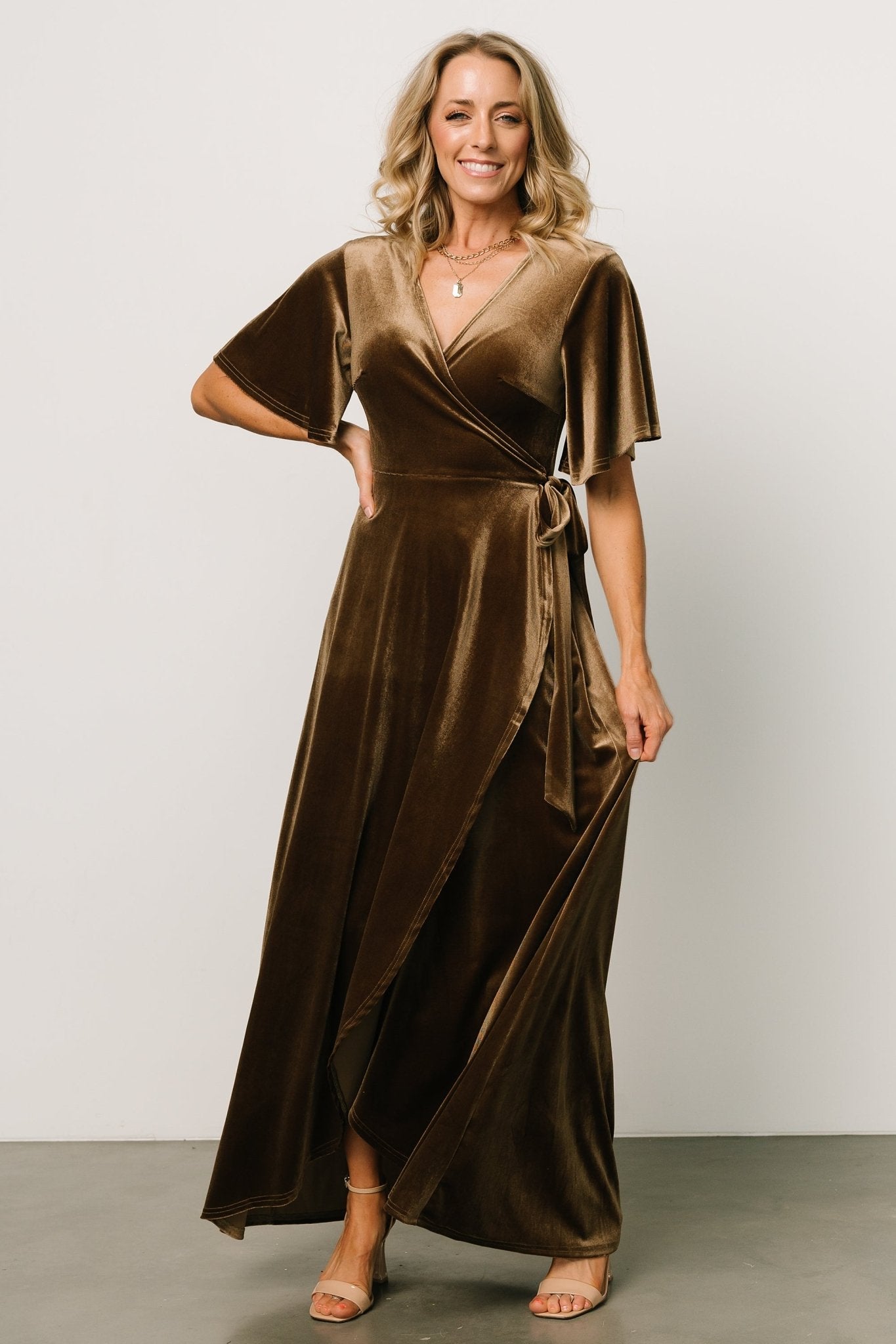 Maella Velvet Wrap Dress | Brushed Bronze - Baltic Born