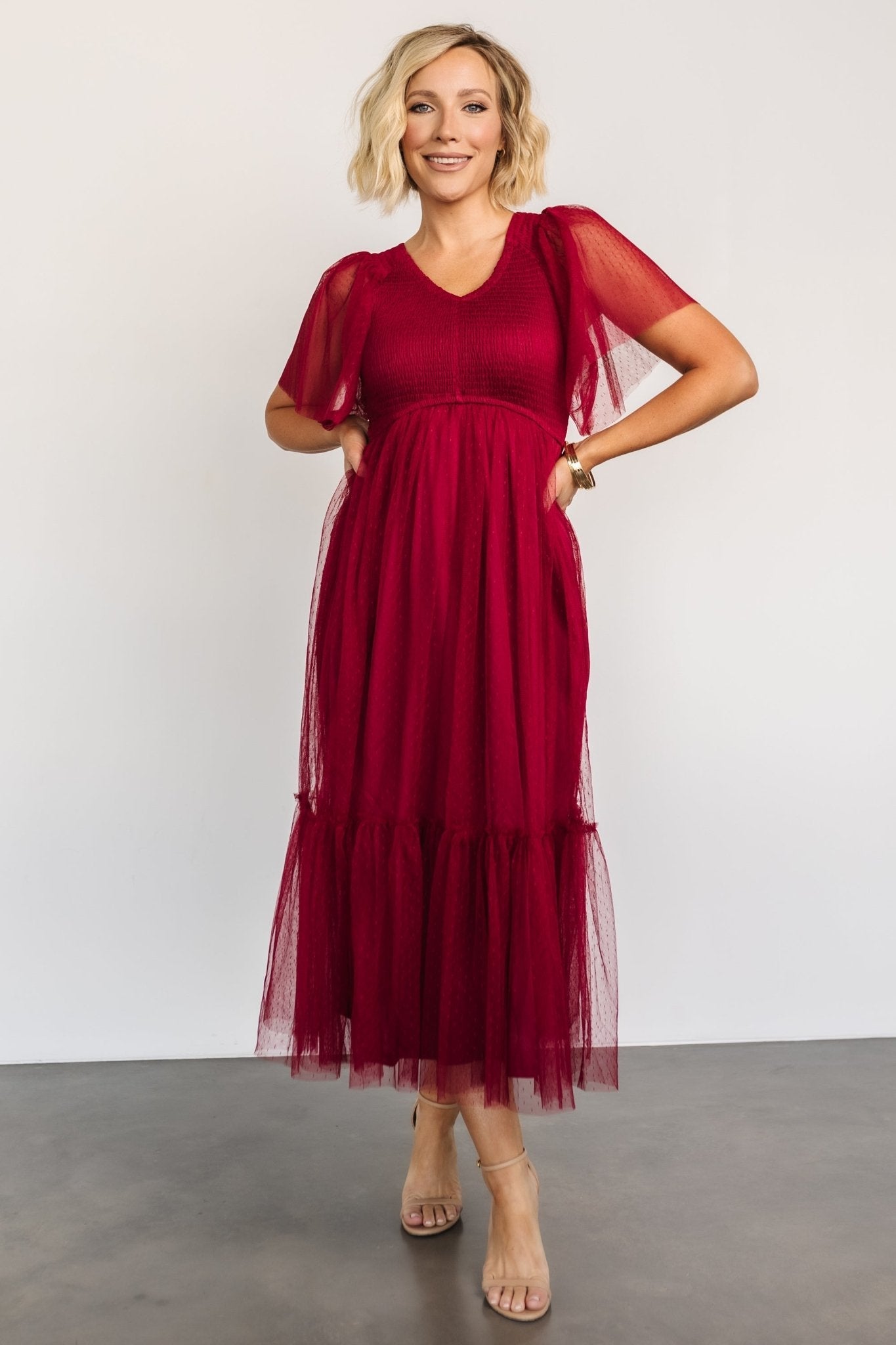 Martha Smocked Tulle Dress | Wine - Baltic Born