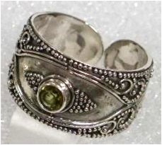 Ring Wide Ornate Tribal Open Peridot Size 10