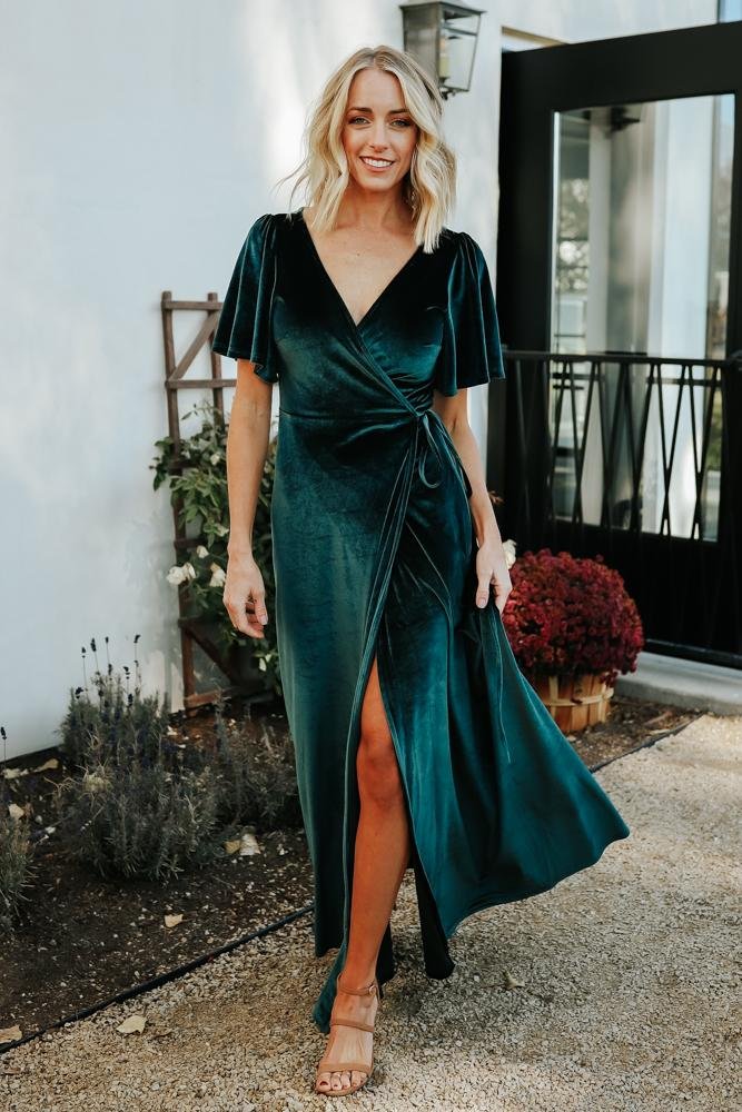 Meghan Velvet Wrap Maxi Dress | Jade - Baltic Born