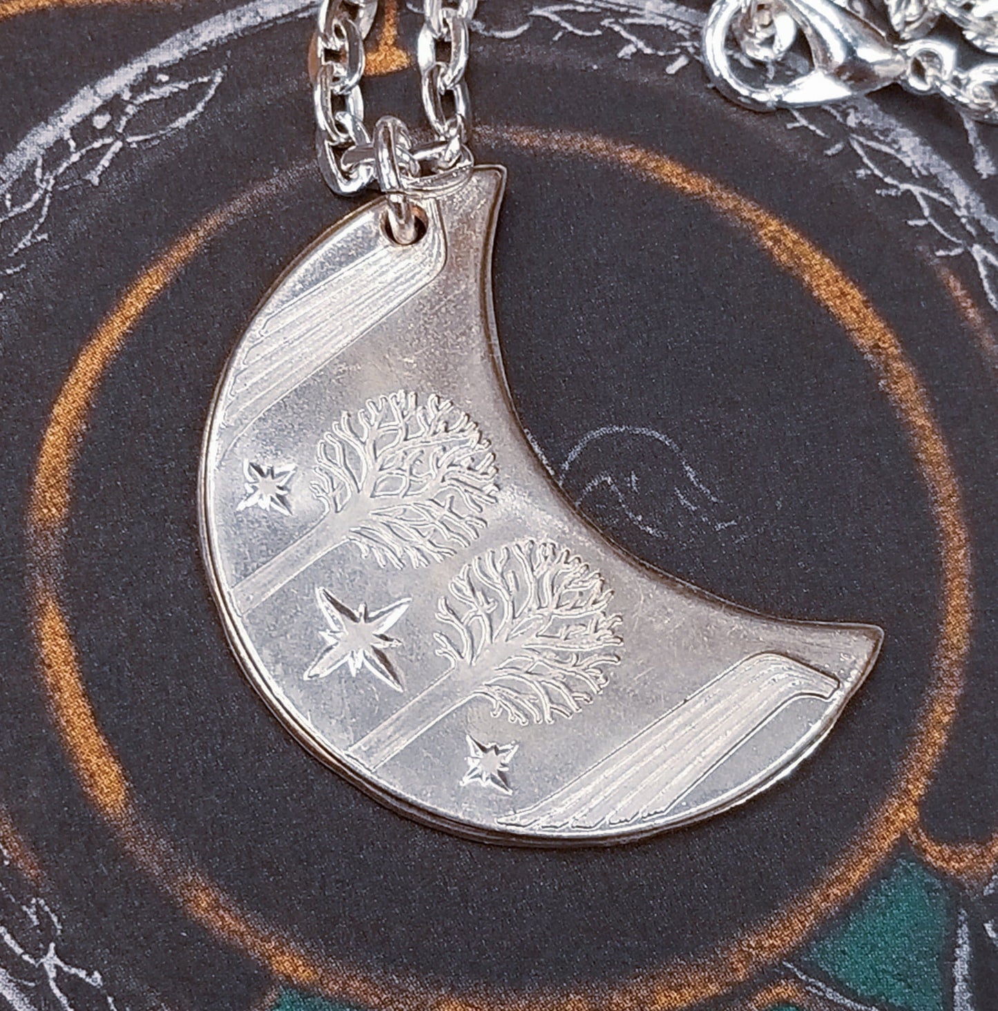Elven Silver Moon of Rivendell Lord of the Rings Pendant Necklace