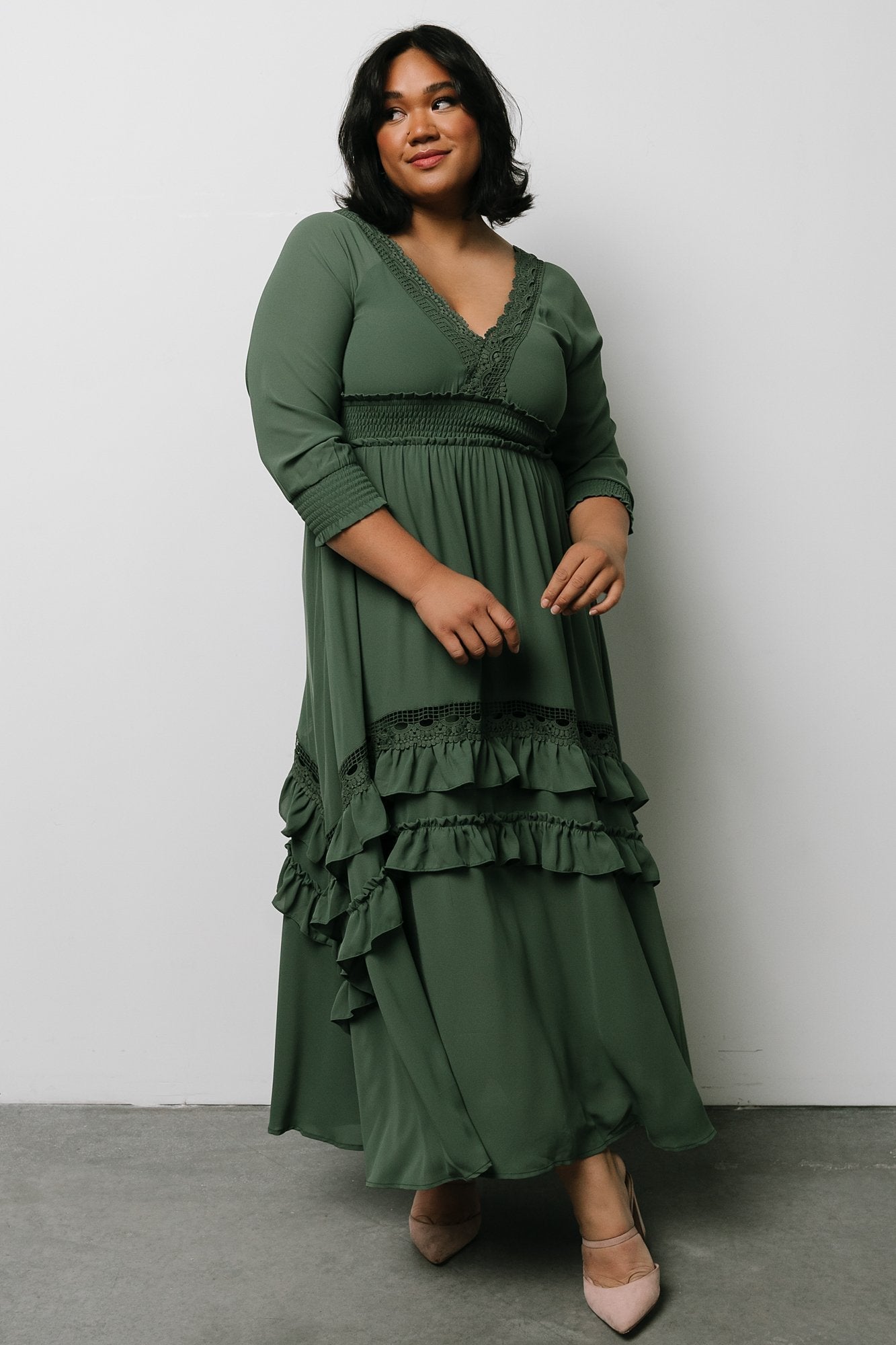 Pippa Ruffle Maxi Dress | Dusty Green - Baltic Born