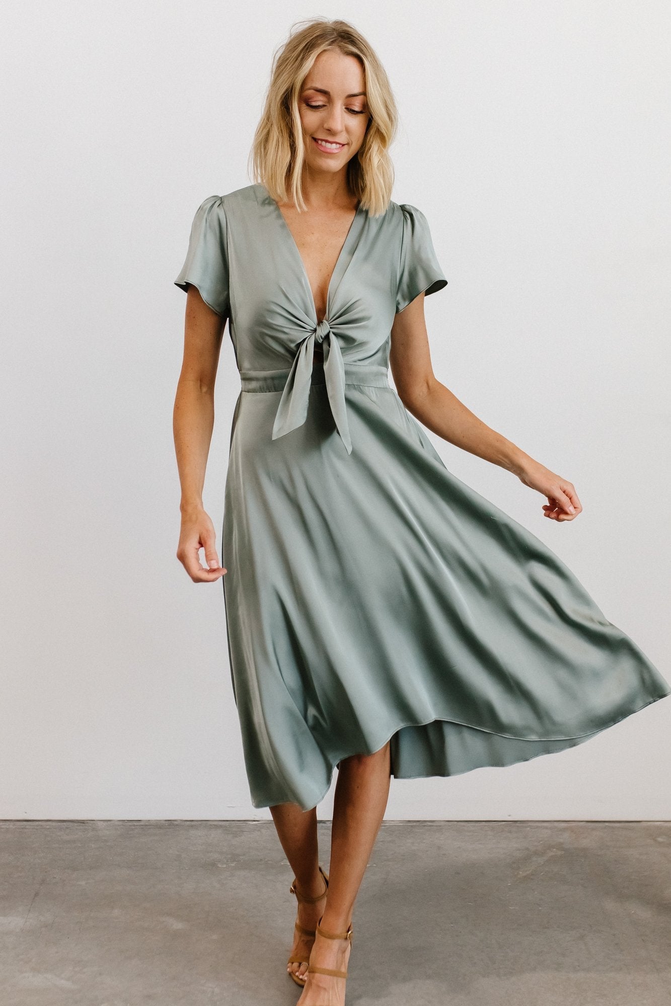 Poppy Satin Midi Dress | Eucalyptus - Baltic Born
