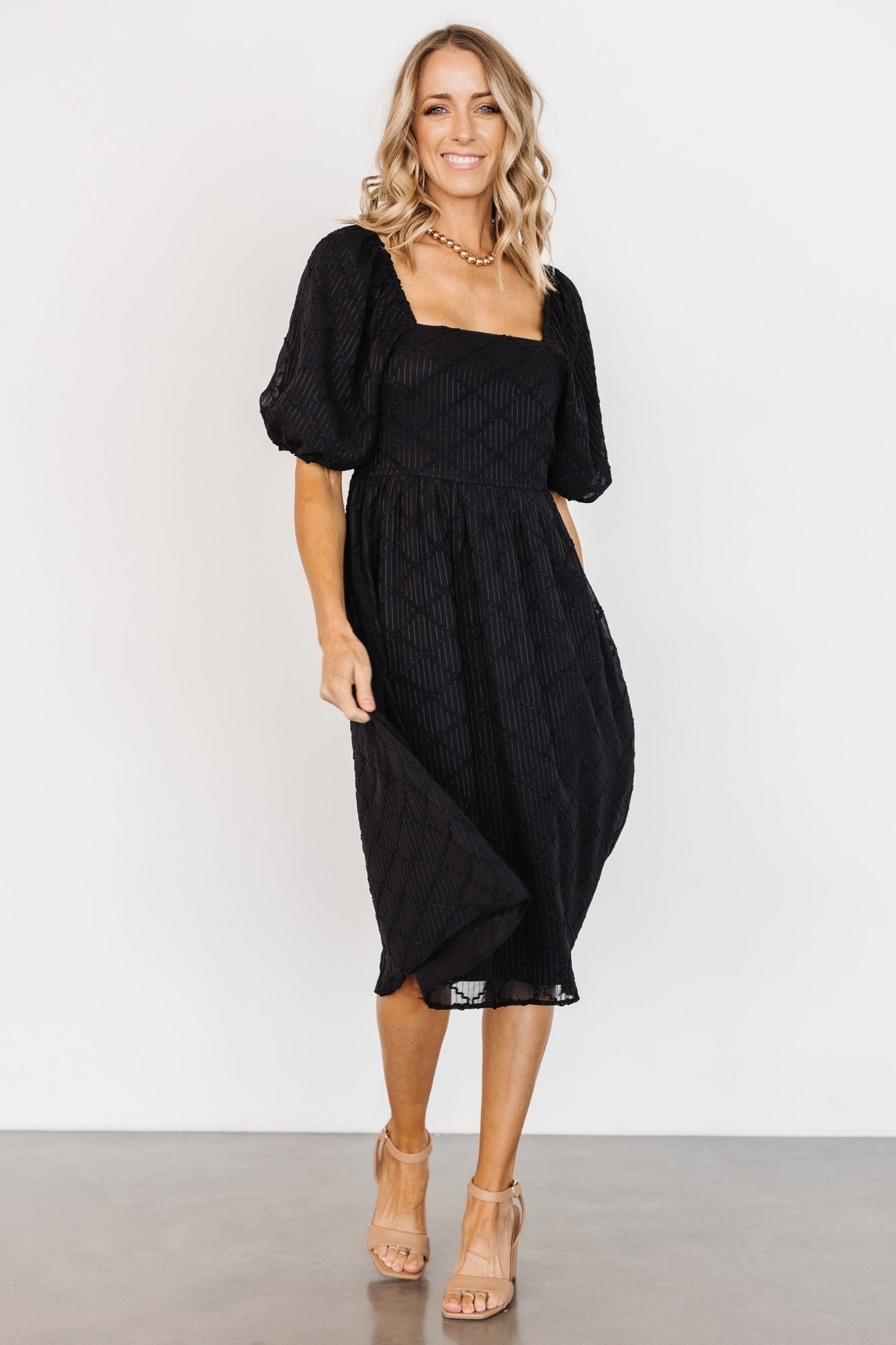 Roman Bubble Sleeve Midi Dress | Black - Baltic Born