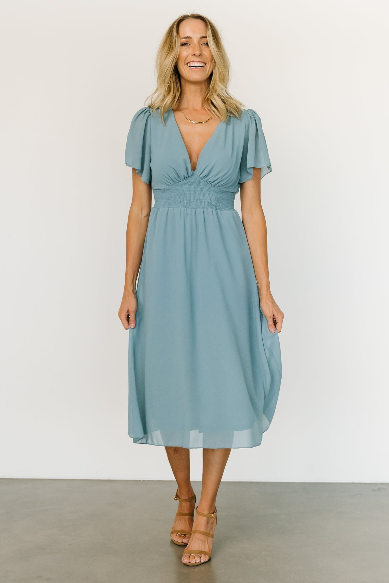 Sarah Smocked Midi Dress | Lagoon Blue - Baltic Born