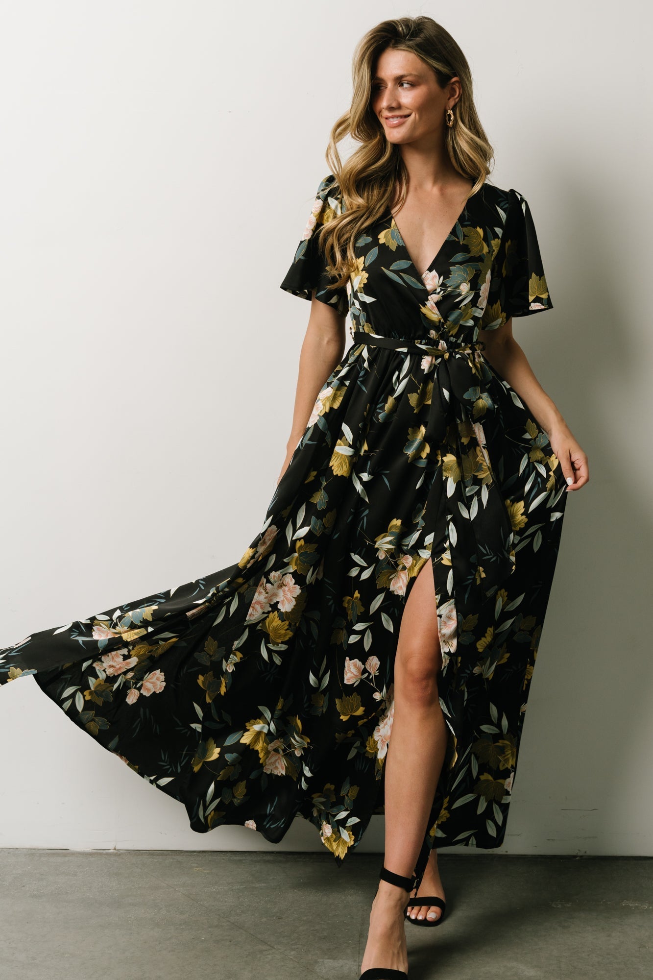 Sicily Satin Maxi Dress | Black Floral - Baltic Born