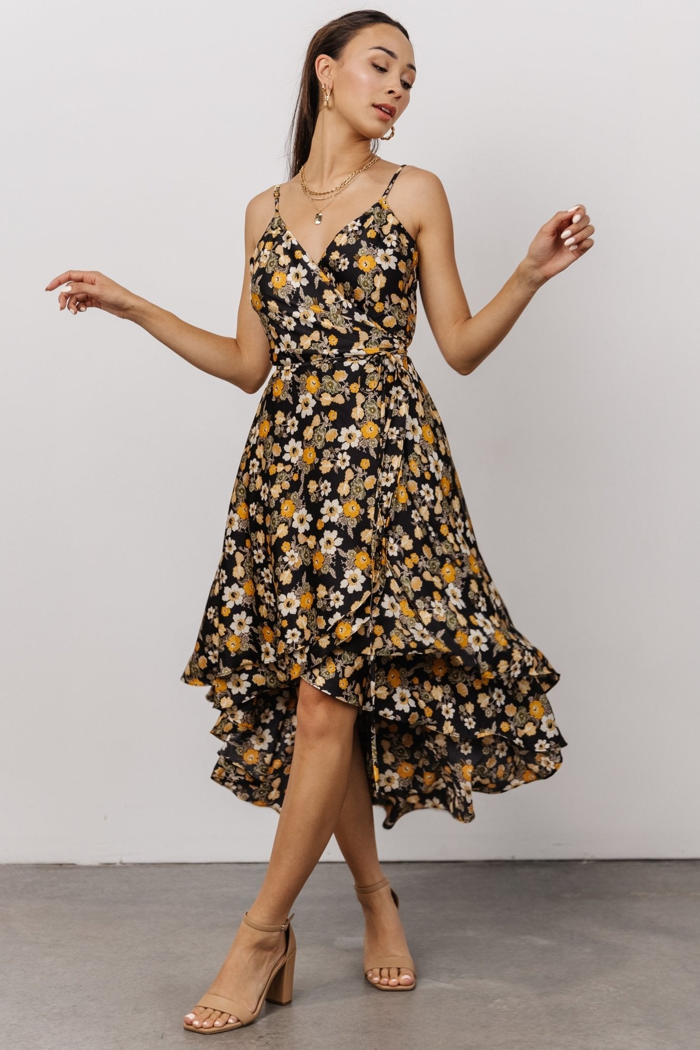 Steffi Tulip Wrap Dress | Black Floral - Baltic Born