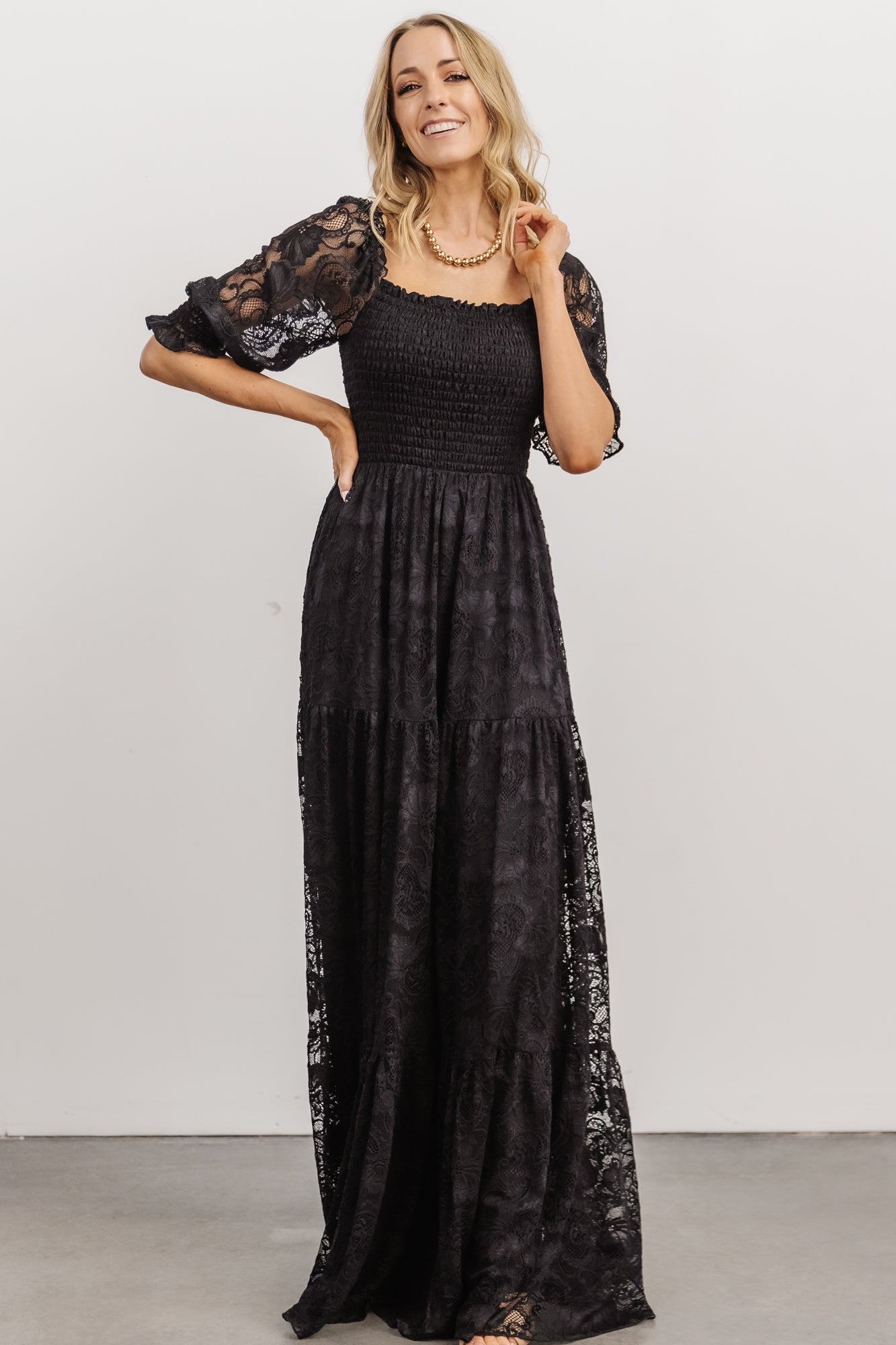 Stella Smocked Lace Maxi Dress | Black - Baltic Born