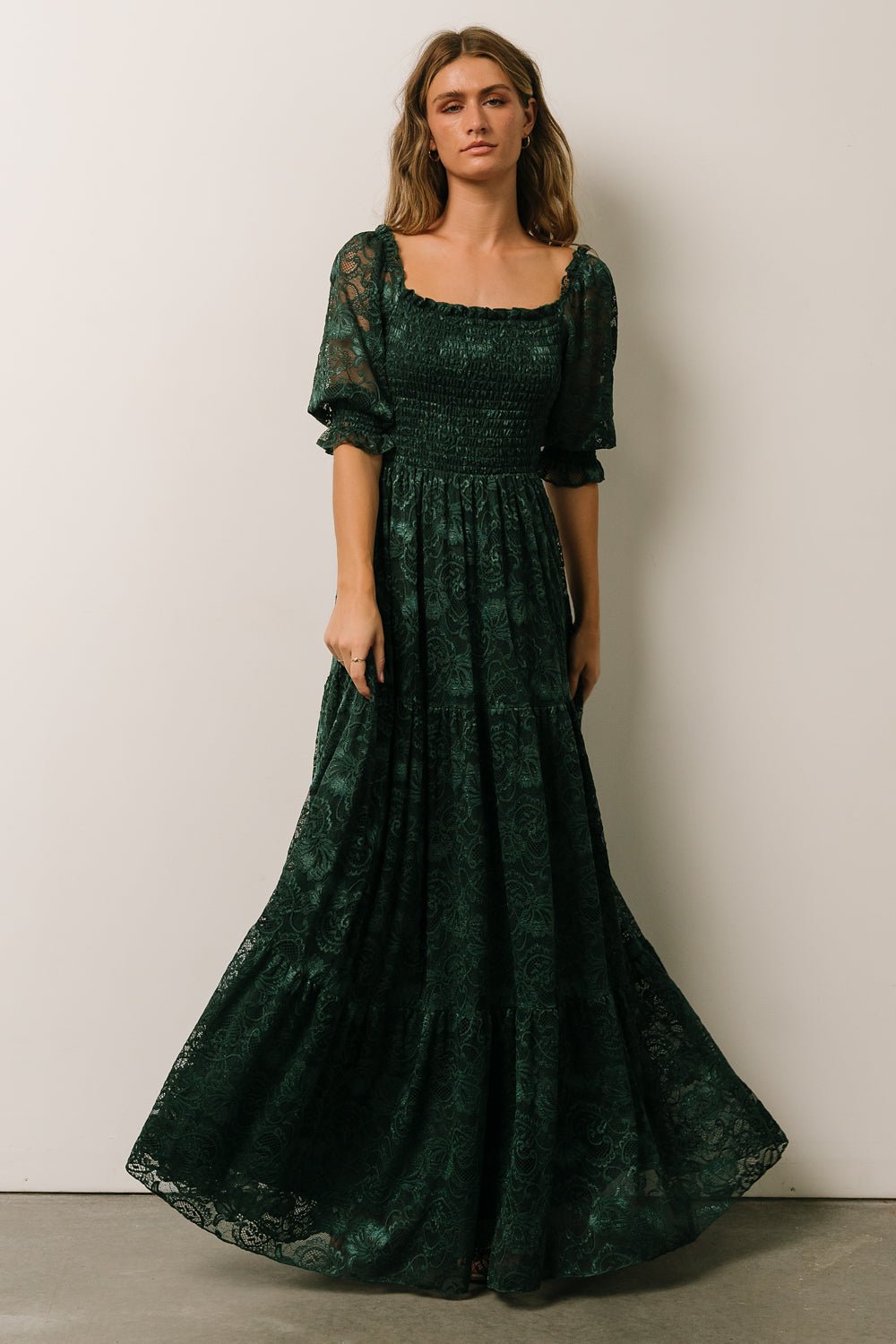 Stella Smocked Lace Maxi Dress | Emerald - Baltic Born