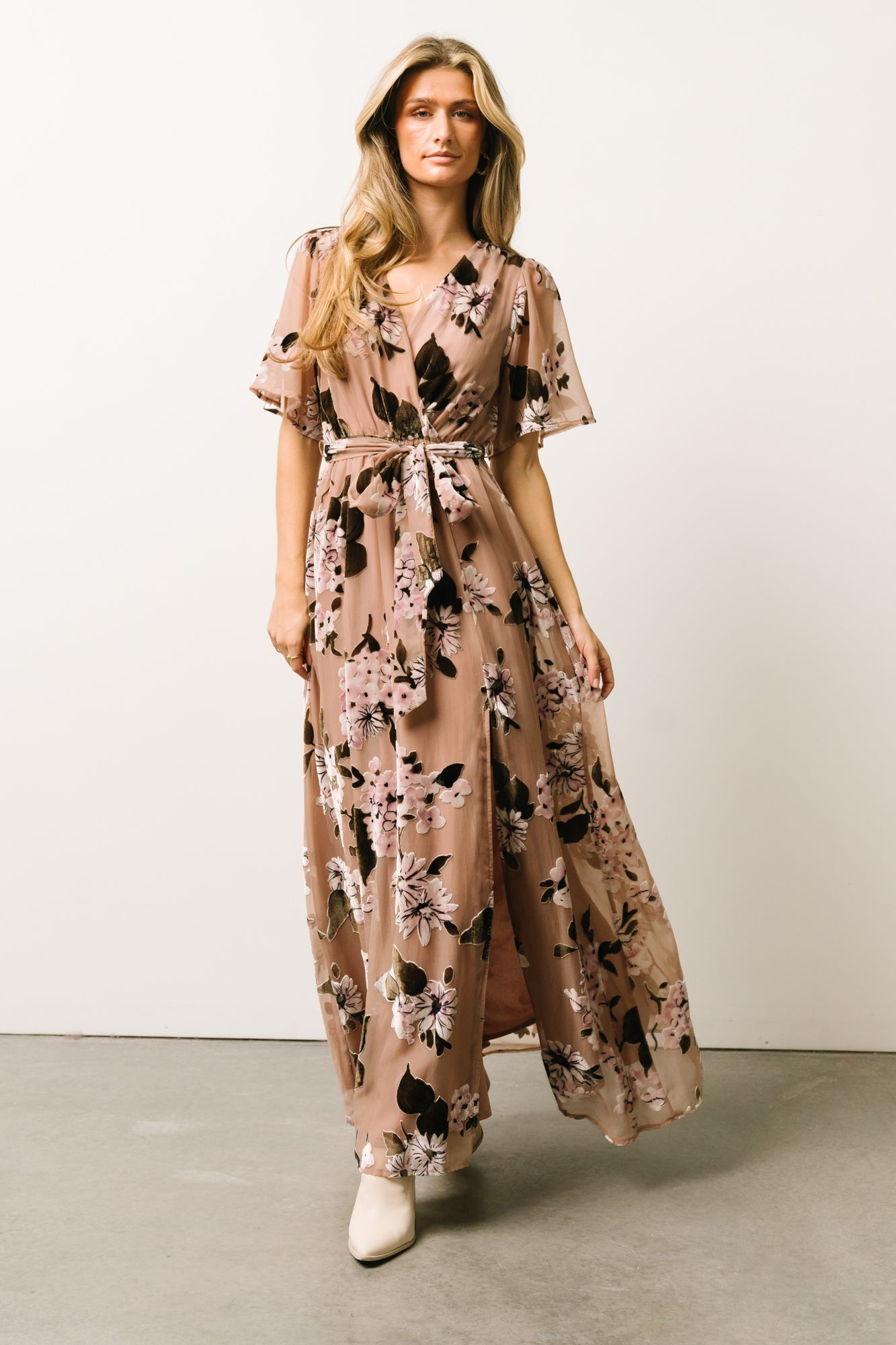 Uma Velvet Maxi Dress | Taupe Multi Floral - Baltic Born