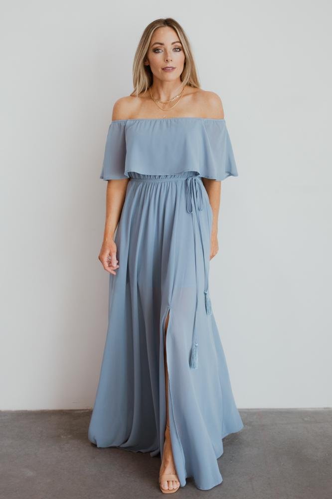 Victoria Off Shoulder Maxi Dress | Light Blue - Baltic Born