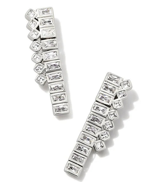 KENDRA SCOTT- Gracie Silver Tennis Linear Earrings in White CZ