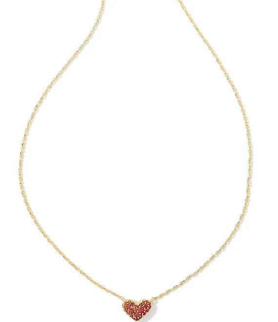 KENDRA SCOTT- Ari Gold Pave Crystal Heart Necklace in Red Crystal