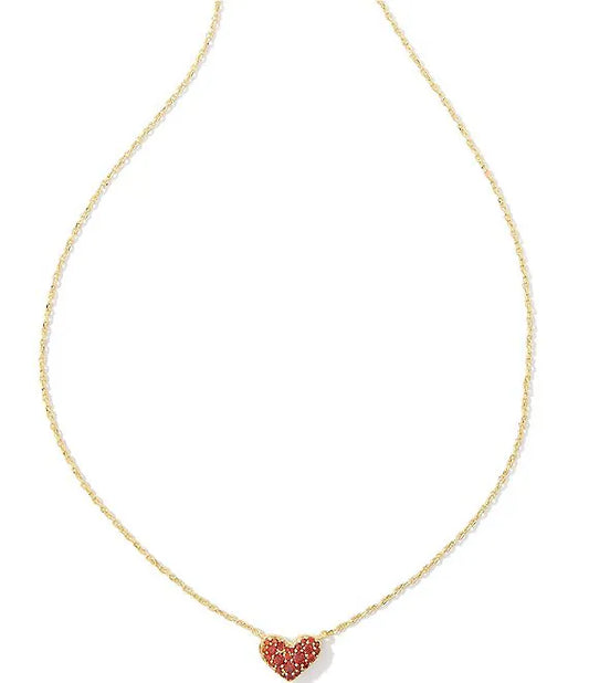 KENDRA SCOTT- Ari Gold Pave Crystal Heart Necklace in Red Crystal