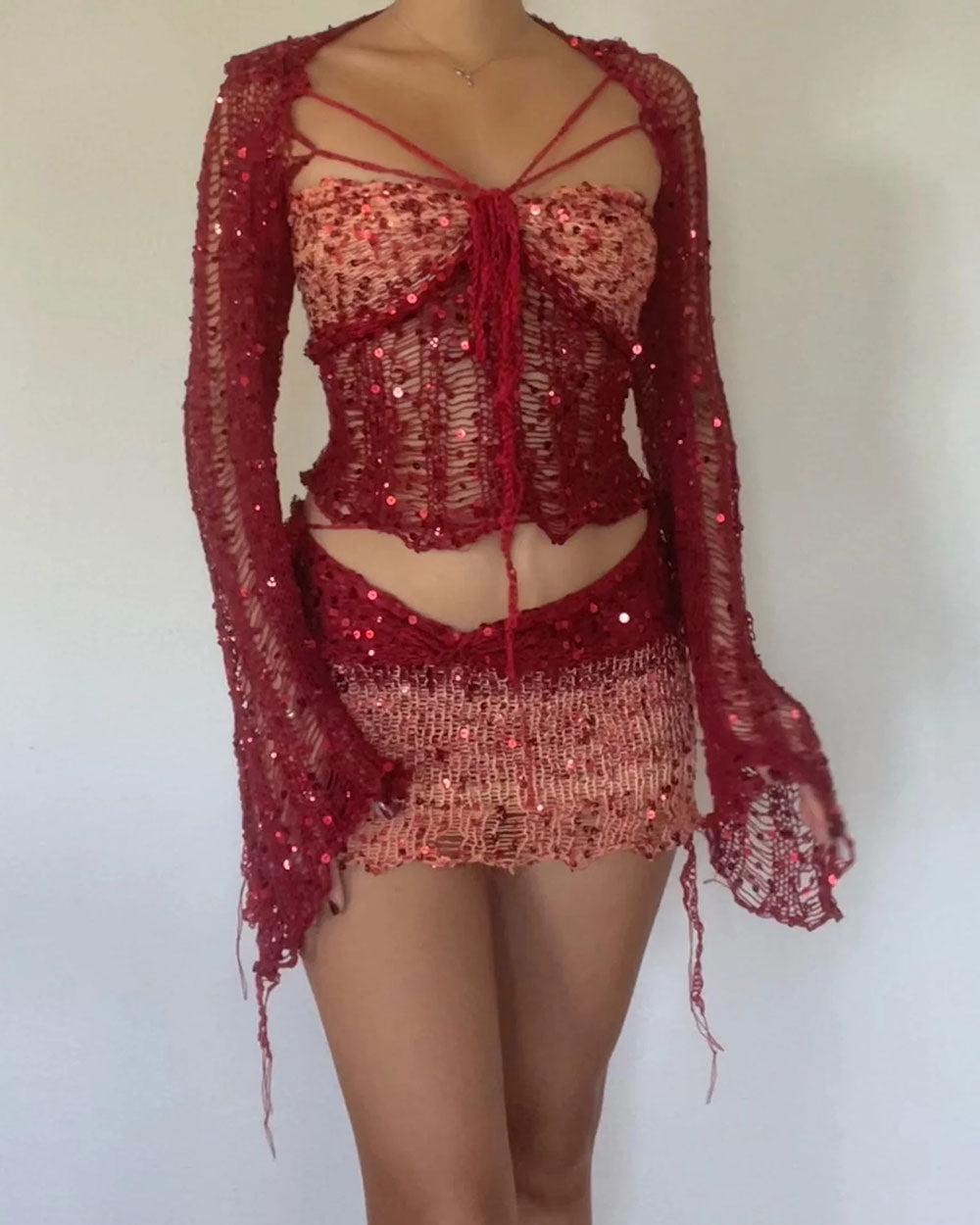 Butterfly Sequin Top and Skirt Two-Piece Set