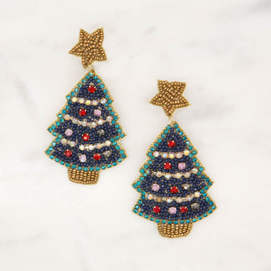 Christmas Tree Beaded Earrings