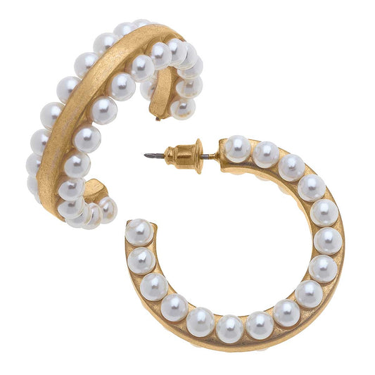 Ashlynn Pearl Studded Hoop Earrings Ivory