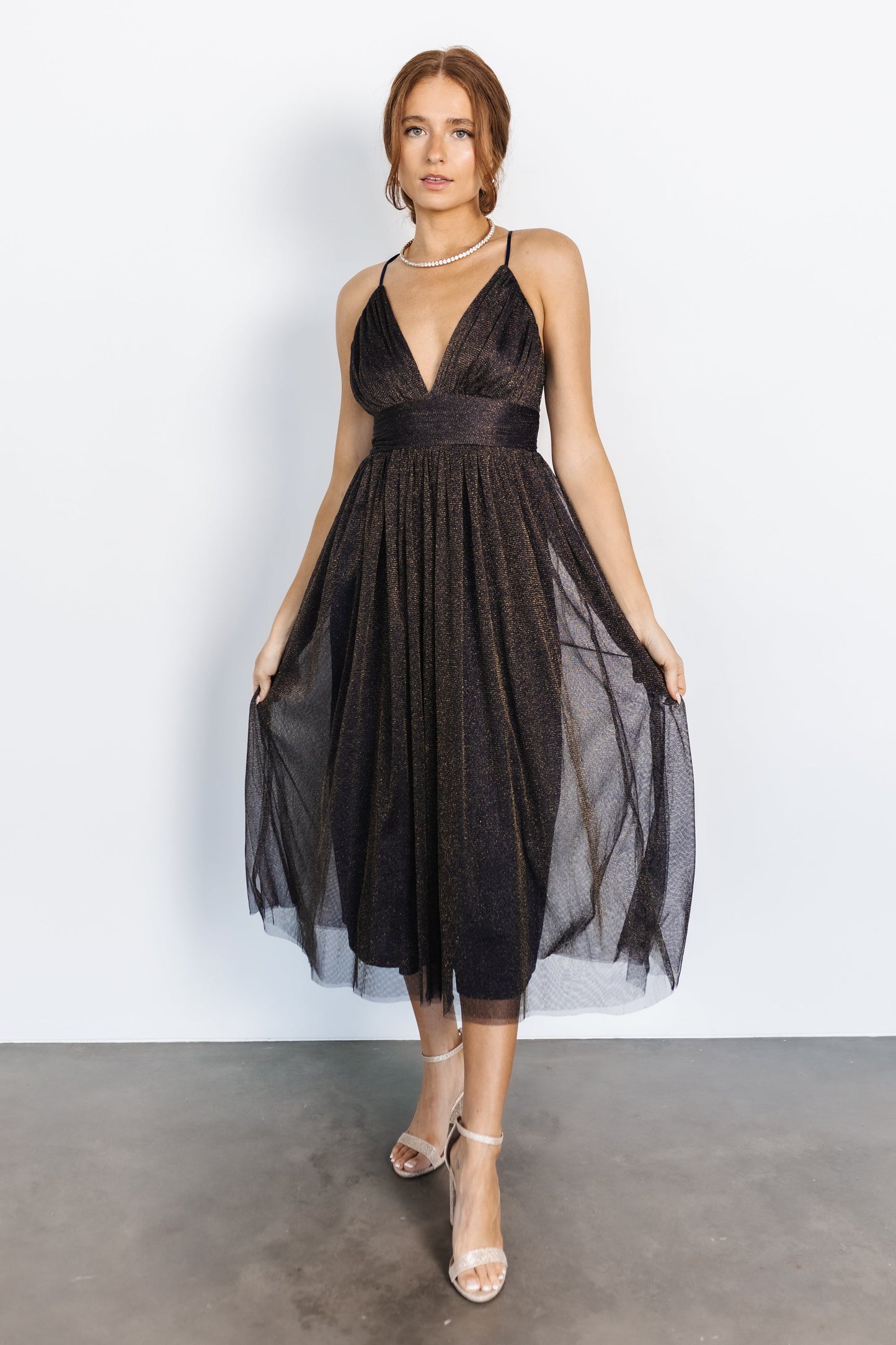 Gigi Shimmer Dress | Navy + Gold