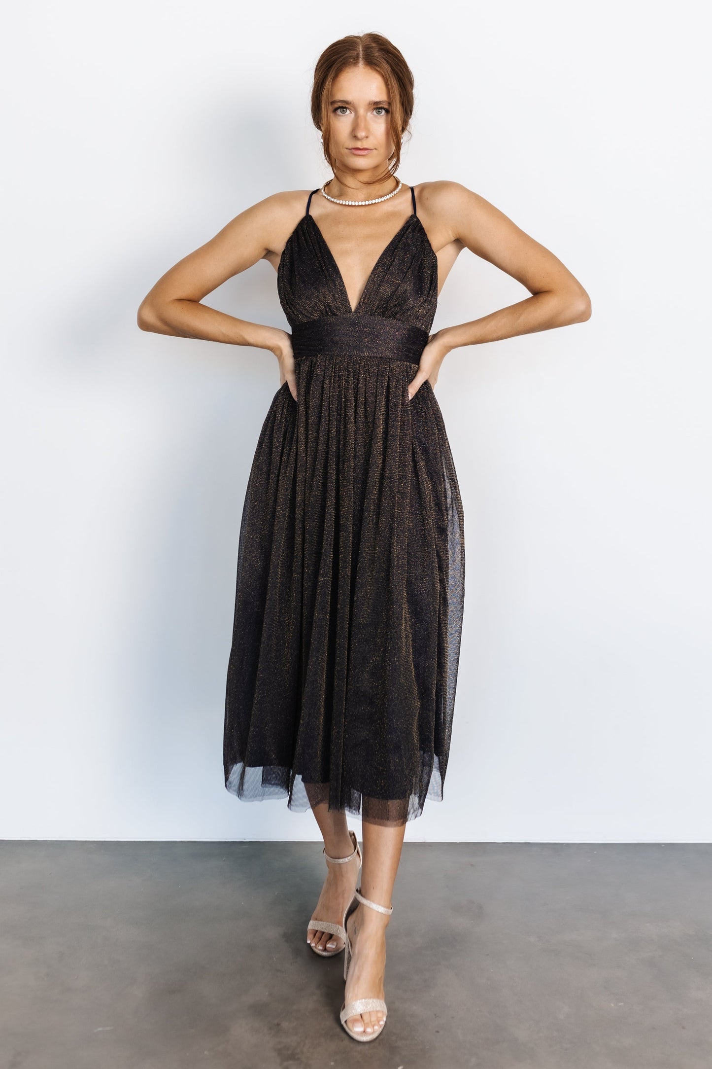 Gigi Shimmer Dress | Navy + Gold