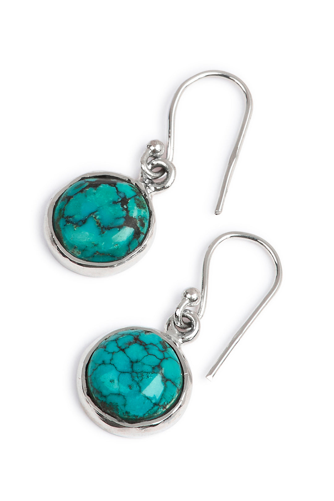 Mini Round Droplet Turquoise Silver Earrings