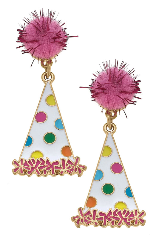 Polka Dot Party Hat Enamel Earrings