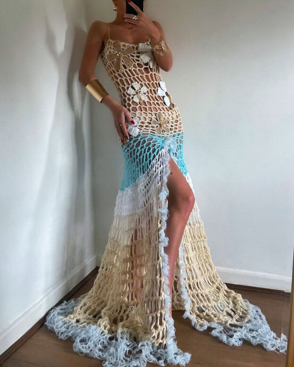 Boho Crochet Floral Dress