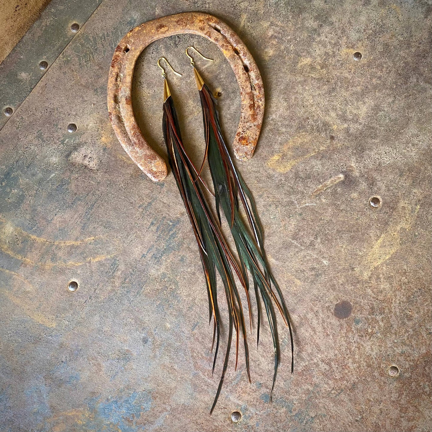 FREEBIRDS COLLECTION: Cone Feather Earrings -Furnace & Black