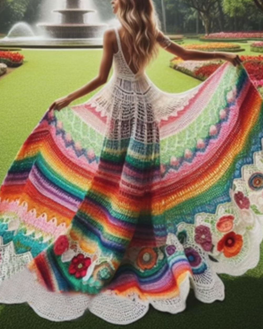 Rainbow Crochet Flower Slip Dress