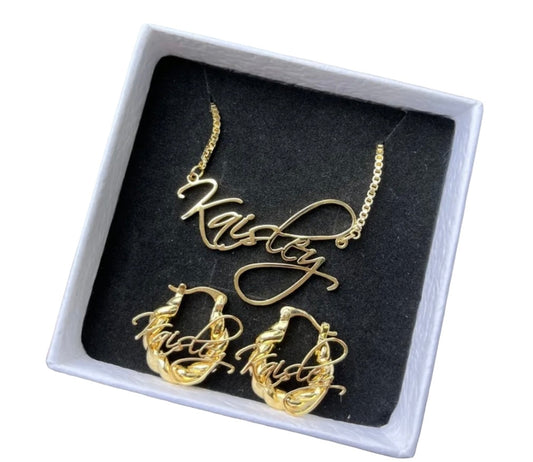 2 pc kids twist name earrings X necklace
