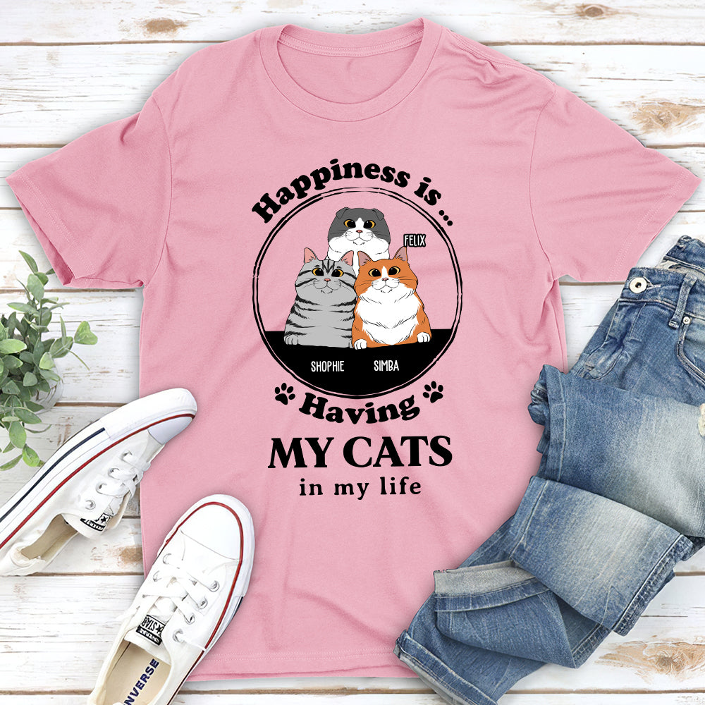 Happiness Is Having Cats - Personalized Custom Unisex T-shirt