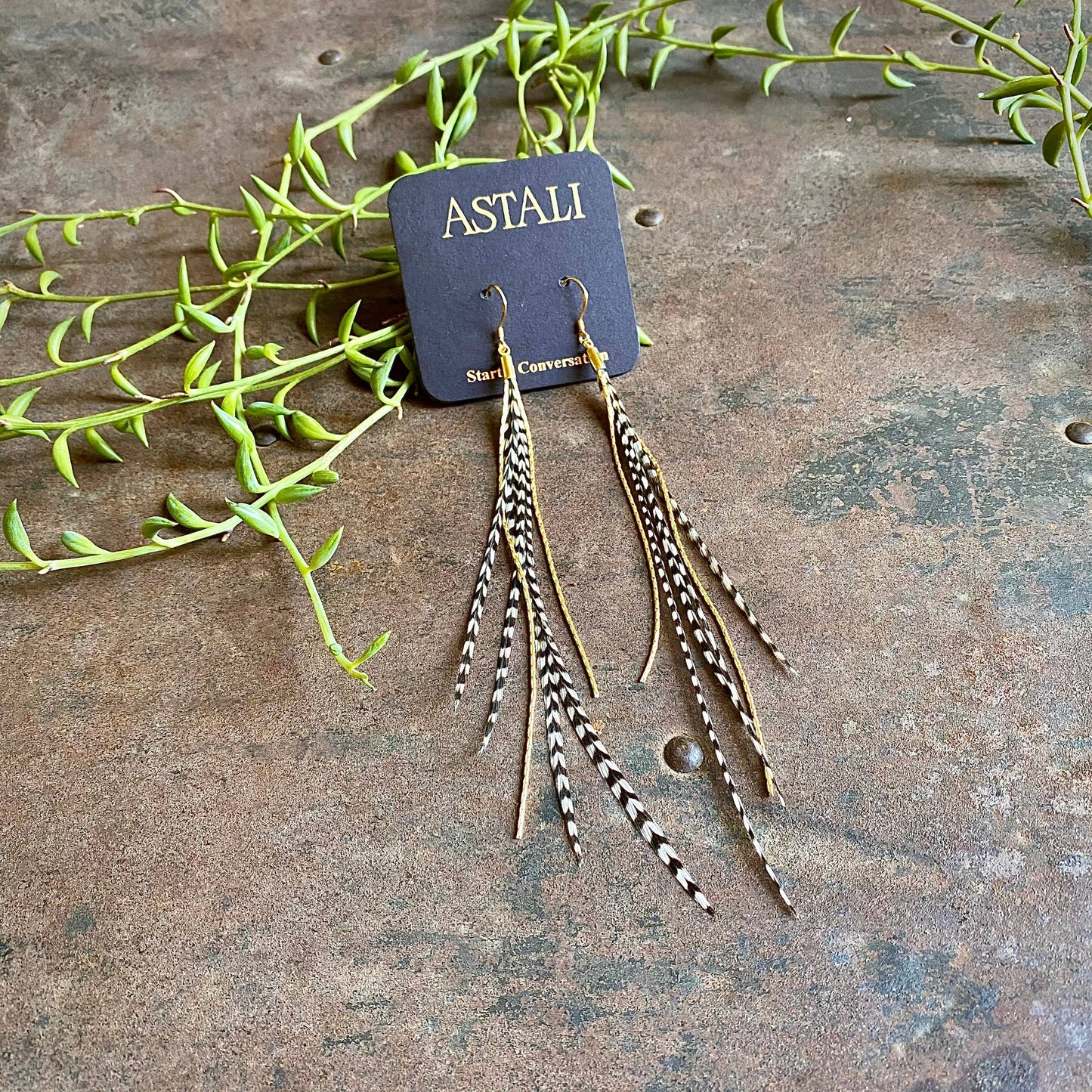 FREEBIRDS COLLECTION: Mini Feather Earrings - Grizzly