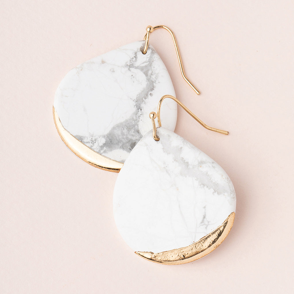 STONE DIPPED TEARDROP EARRING - HOWLITE & GOLD