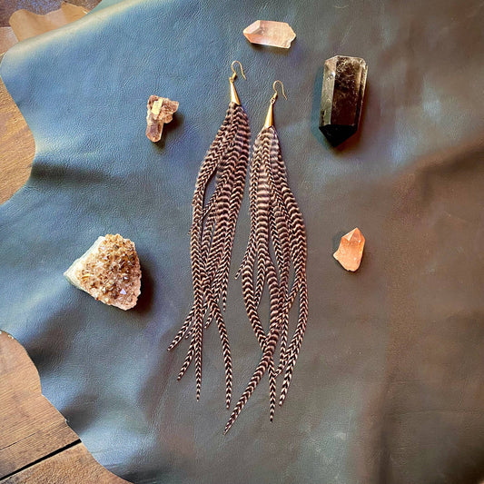 FREEBIRDS COLLECTION: Cone Feather Earrings - Coral Grizzly