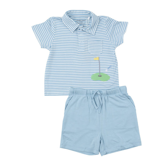 Angel Dear Polo Shirt & Short Set | Dream Blue Stripe