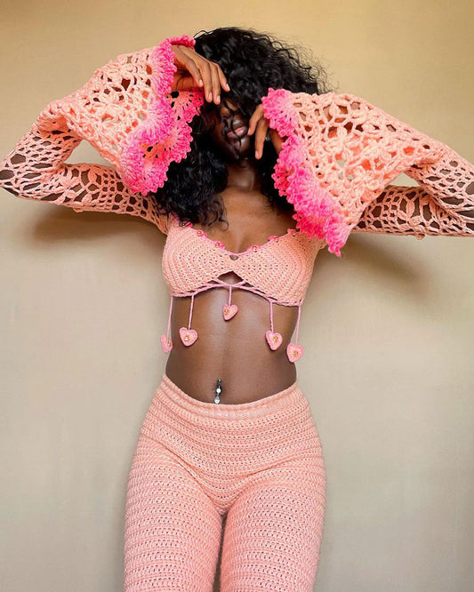 Love Crochet Top and Pants Two-Piece Set