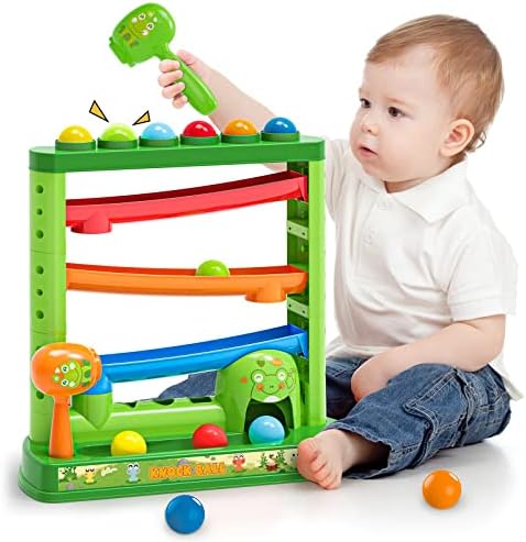 Toddlers Toys for 1 2 3 Years Old Kids, Pound A Ball Toys Included 2 Hammer & 12 Balls, Montessori Toys for 12-18 Months Baby, Interactive Game For Boys and Girls, Early Learning Educational Gift