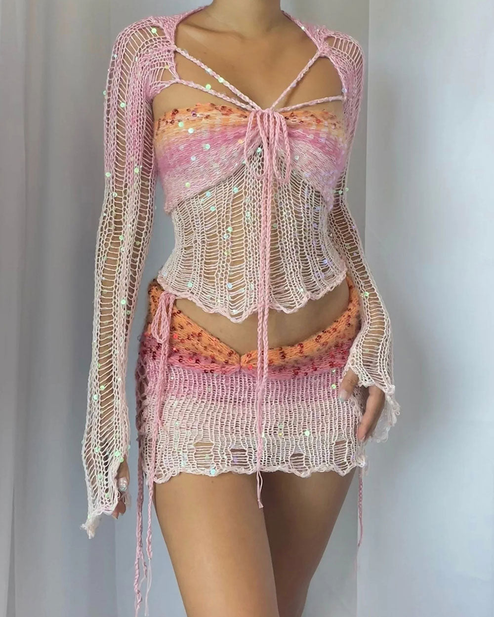 Butterfly Sequin Top and Skirt Two-Piece Set