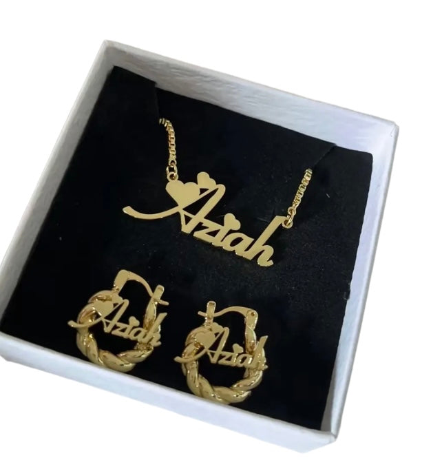 2 pc kids twist name earrings X necklace
