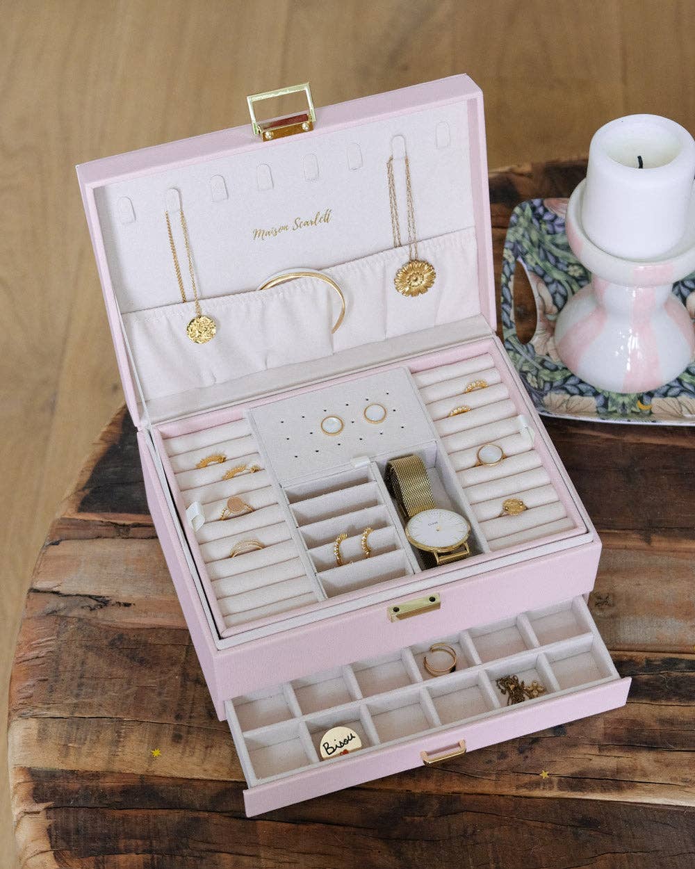 Pink Leather Jewelry Box - Denise
