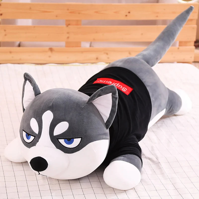Funny Dressed Husky Pillow 80/100cm Stuffed Doll Stripe Sweater Soft Husky Lying Plush Toy Cute Dog Animals Kids Birthday Gift ShopOnlyDeal
