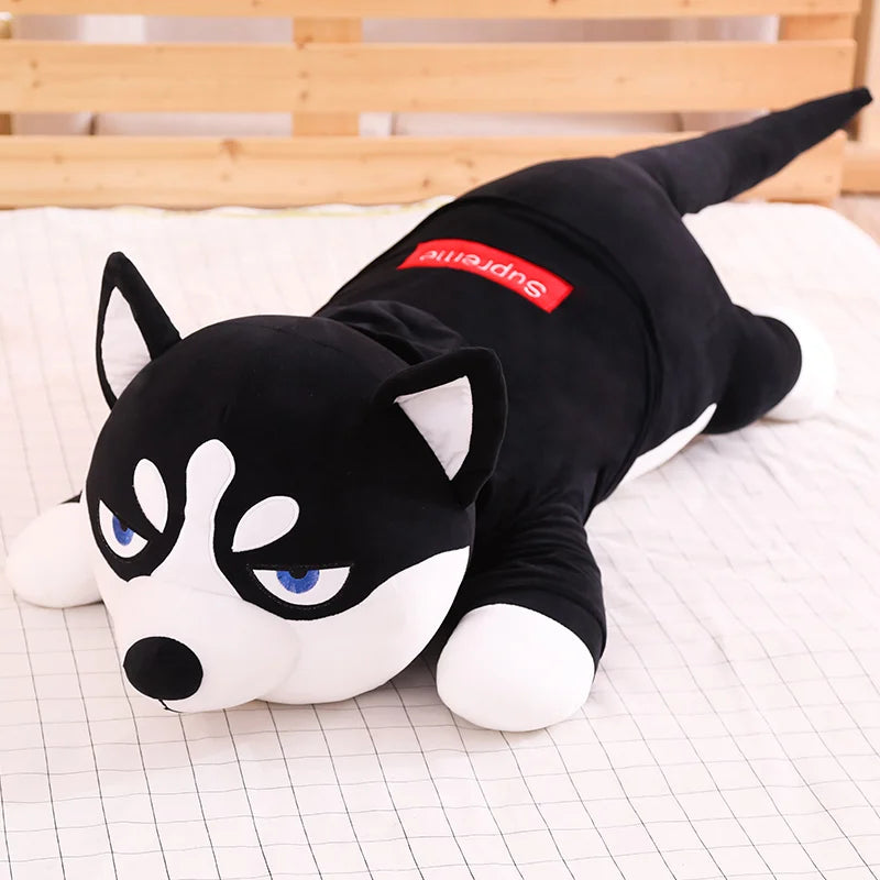 Funny Dressed Husky Pillow 80/100cm Stuffed Doll Stripe Sweater Soft Husky Lying Plush Toy Cute Dog Animals Kids Birthday Gift ShopOnlyDeal