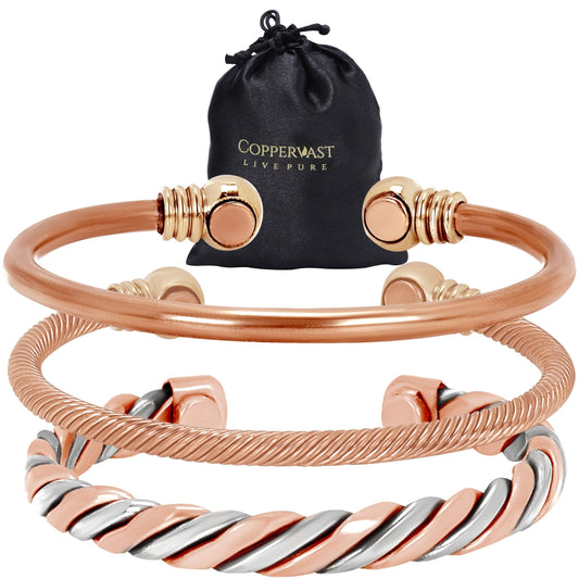Coppervast Copper Bracelets- for Men and Women| Set of 3 with Gift Bag |Handmade 100% Copper (Copper3)|