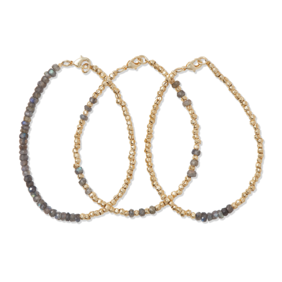 LABRADORITE AND BRASS BRACELETS