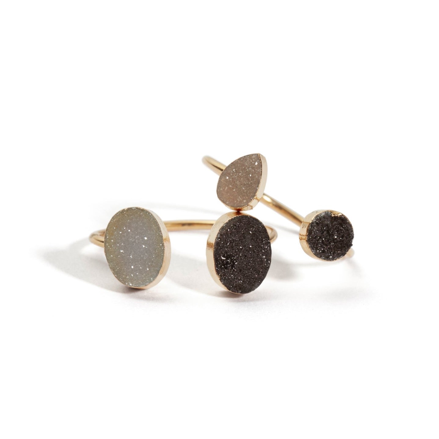 DOUBLE DRUSY ADJUSTABLE RING BLACK & WHITE