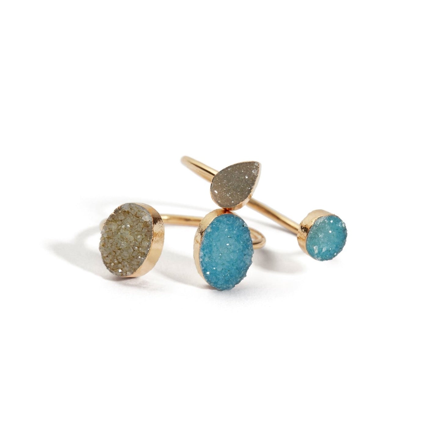 DOUBLE DRUSY ADJUSTABLE RING BLUE & WHITE