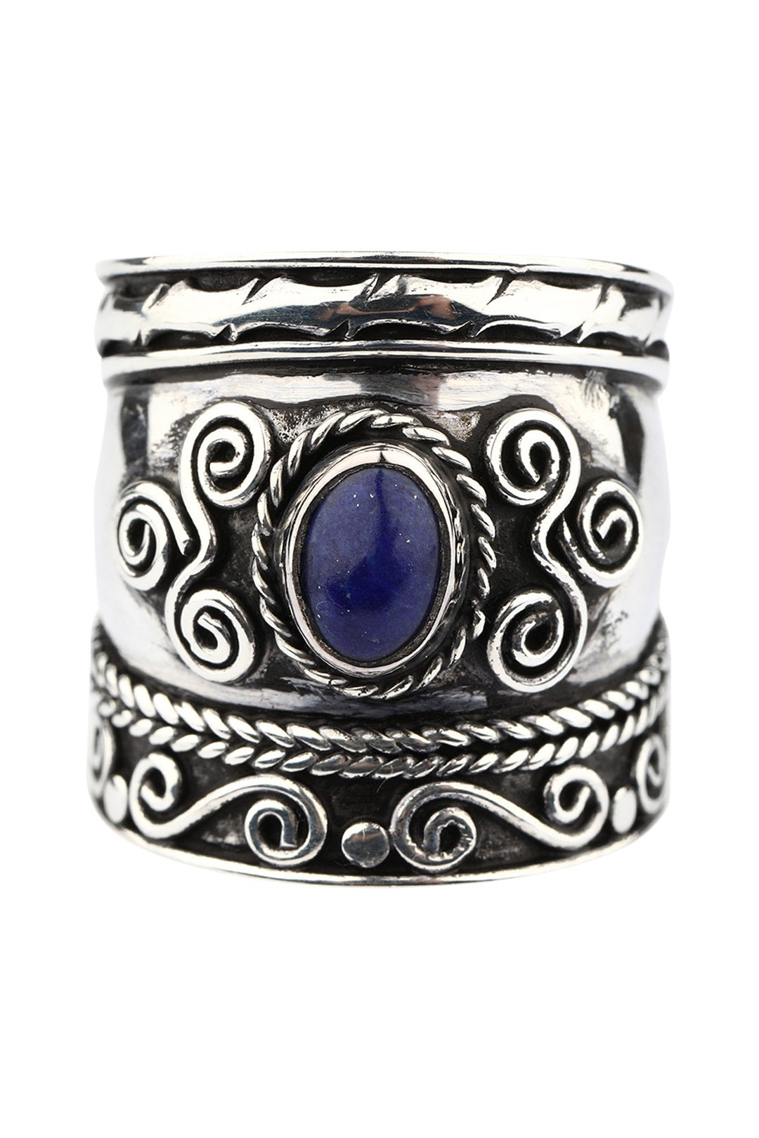 Lapis Swirl Shield Silver Ring